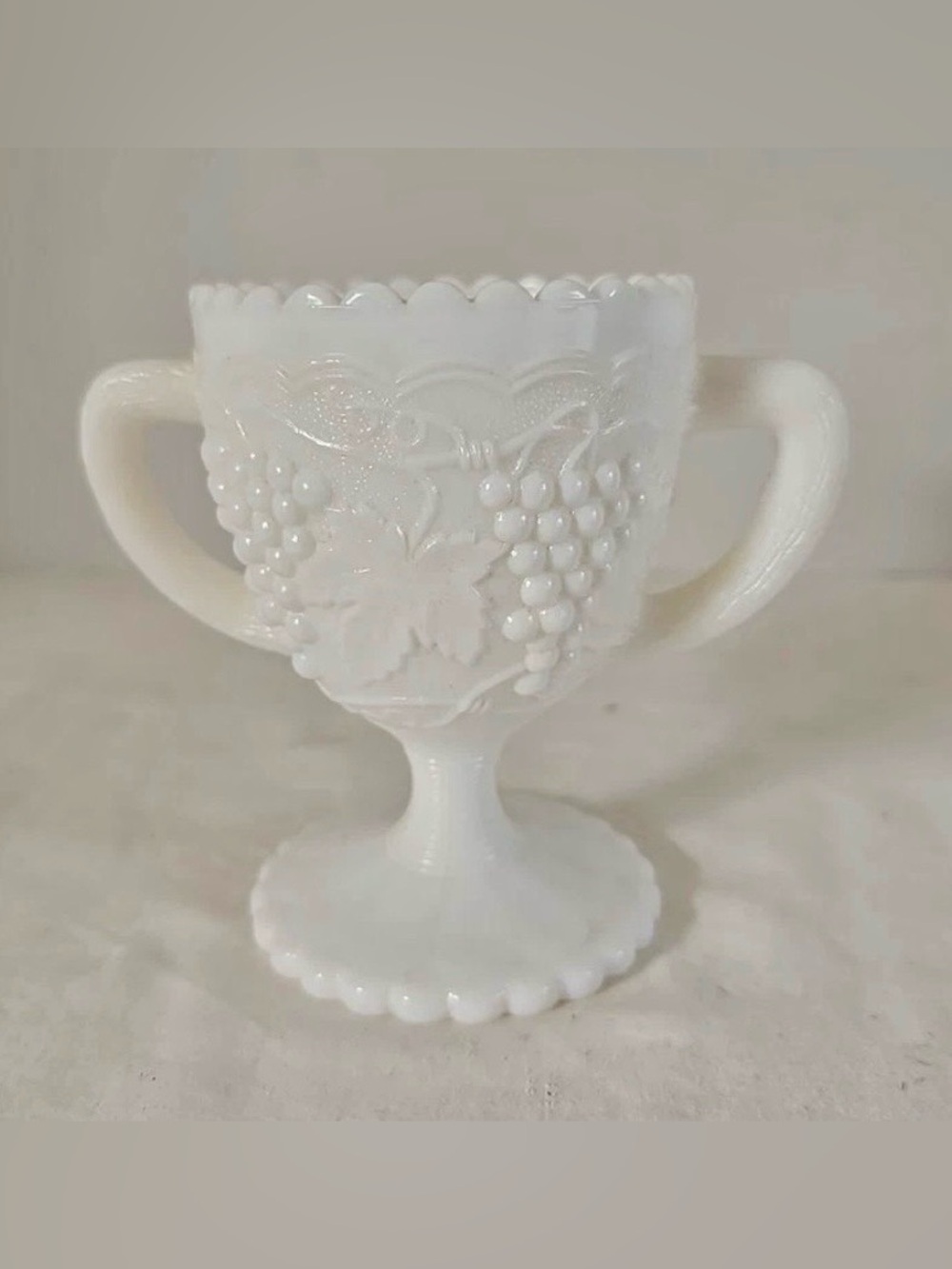 Vintage Colony Milk Glass Harvest Grape Pedestal Sugar Bowl Handles Stamped Mark
